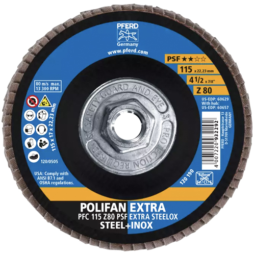4-1/2" X 5/8-11 POLIFAN® FLAP DISC - CONICAL - PSF-EXTRA, ZIRCONIA, 80 GRIT
