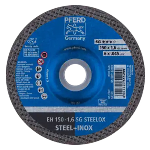 PFERD CUT-OFF WHEEL, 6? X .045 X 7/8, SG STEELOX, T27, ALUMINUM OXIDE