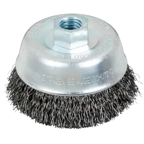 3-1/2" CRIMPED WIRE CUP BRUSH - .014 CS WIRE, 5/8-11 THREAD (EXT.)