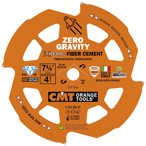 CMT ZERO GRAVITY 7-1/4" X 5/8" AH CIRCULAR SAW BLADE - FIBER CEMENT