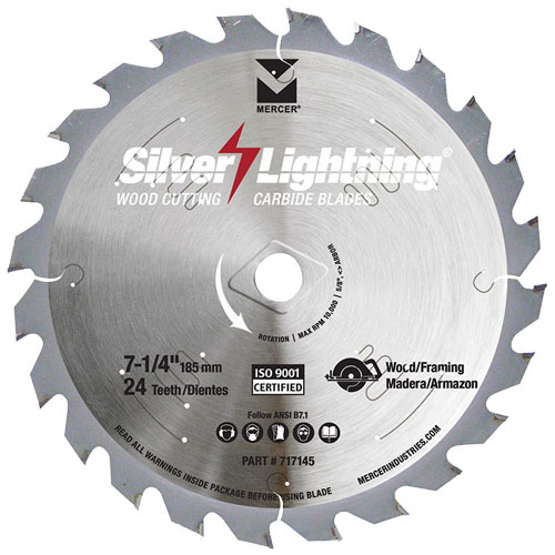 7-1/4" X 24 TEETH SILVER LIGHTNING CIRCULAR SAW BLADE- WOOD