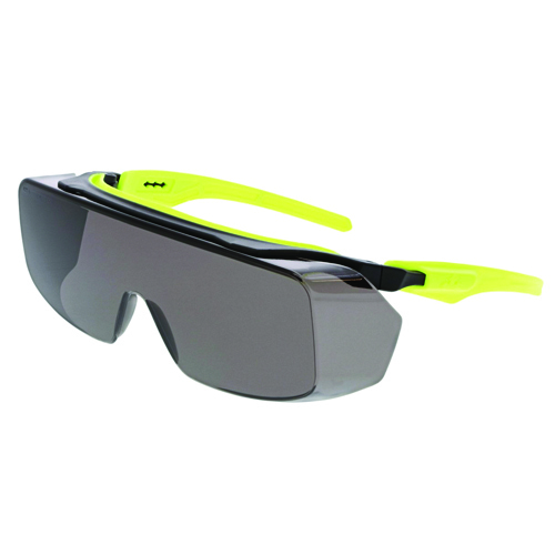 KLONDIKE® OVER THE GLASSES SAFETY GLASSES GRAY MAX6 ANTI-FOG LENS W/ HI VIS LIME TEMPLES