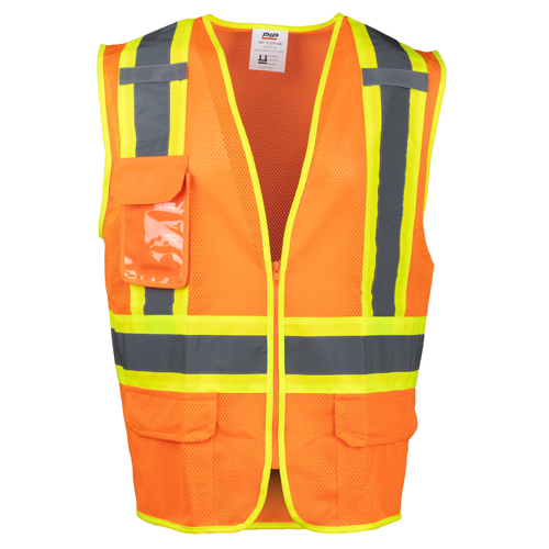 ANSI TYPE R CLASS 2 TWO-TONE MESH VEST HI-VIS ORANGE LARGE