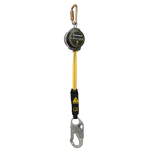 SAFEWAZE LATITUDE PRO ARC FLASH 10' SINGLE WEB SRL-P: STEEL CARABINER, SNAP HOOK