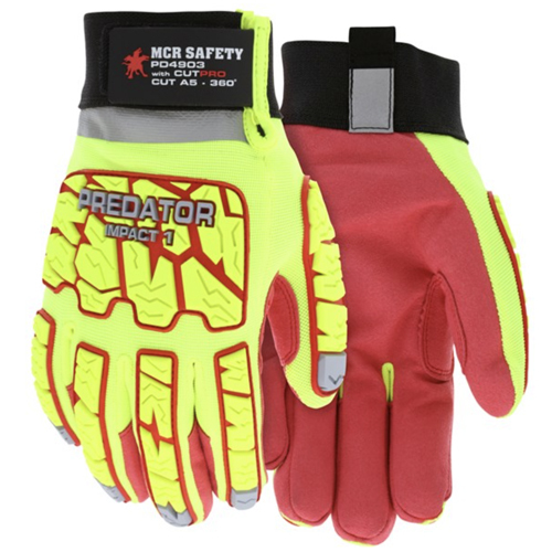 PREDATOR® IMPACT MECHANICS GLOVE HI-VISIBILITY LEATHER PALM WORK GLOVES<p>2X-LARGE