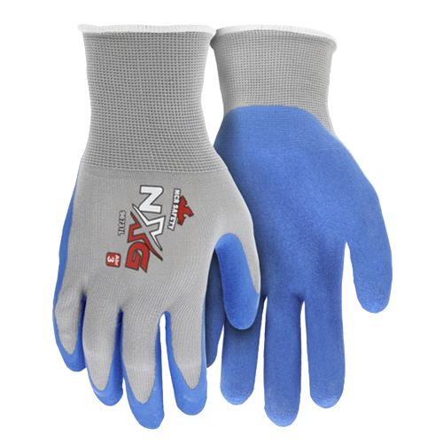 NXG WORK GLOVES 13 GAUGE GRAY NYLON SHELL BLUE FOAM LATEX PALM AND FINGERTIPS <p>LARGE</p>