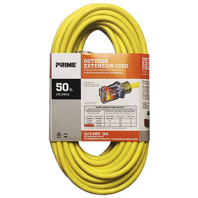 OUTDOOR EXTENSION CORD 12/3 GAUGE (50 FT) SJTW WITH LIGHTED END
