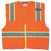 MCR HI-VIZ ORANGE SURVEYOR'S SAFETY VEST MESH TYPE R, 3 INCH LIME SILVER STRIPES<p>SMALL